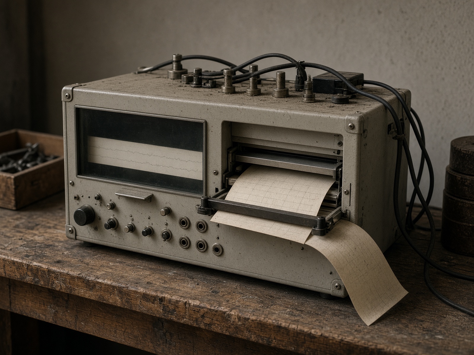A mid-twentieth-century laboratory instrument with a paper strip chart.